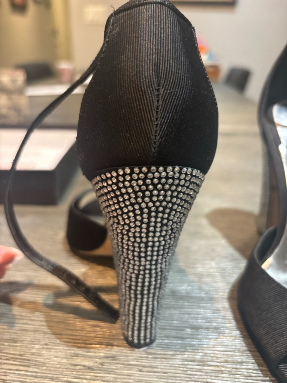 Mishka Black Crystal-Embellished Block Heel Sandals
